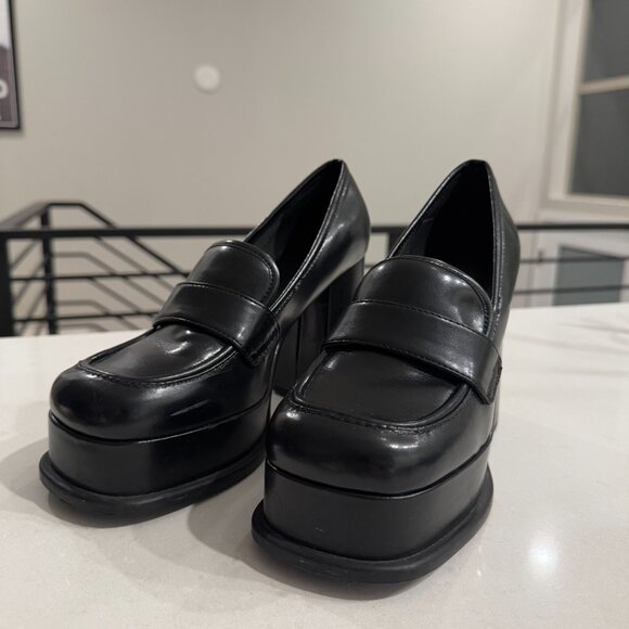 H&M Black Leather Platform Heeled Loafers - Picture 2 of 11